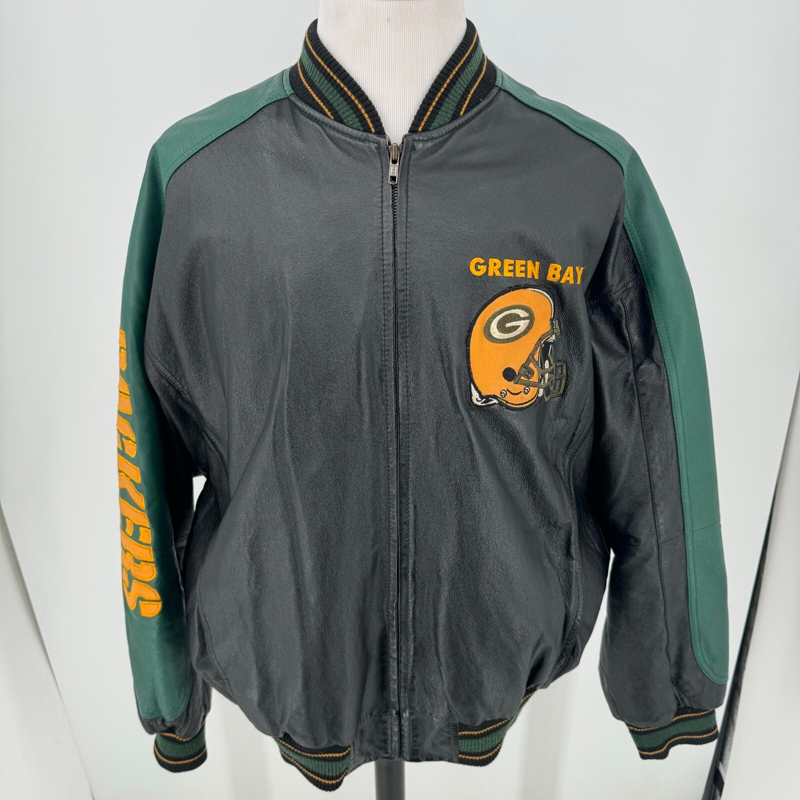 Green Bay Packers Leather Jacket MENS Full Zip Coat Vintage