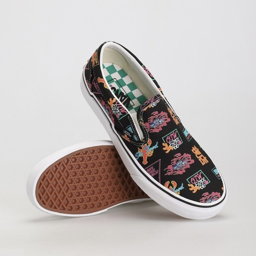

Мужские спортивные кроссовки Vans Classic Slip On Neon Market, черные туфли для скейтбординга #7888, Черный, VANS Classics