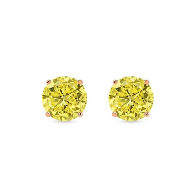 Pre-owned Shine Brite With A Diamond 5 Ct Round Cut Canary Earrings Studs Solid Real 14k Rose Gold Screw Back Basket In Pink