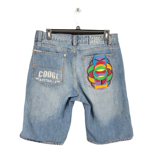 【90s Coogi】baggy half denim pant hiphop ☆—Coogi style—Sneakers—Glanz—Shiny—Baggy—Jeans—Black—Silver