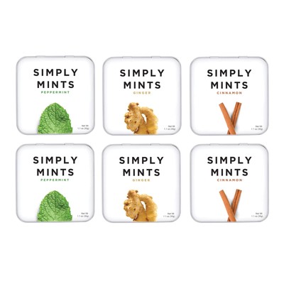 Mints | Variety Pack - Peppermint, Ginger, Cinnamon | Pack of Six | Breath Fr...