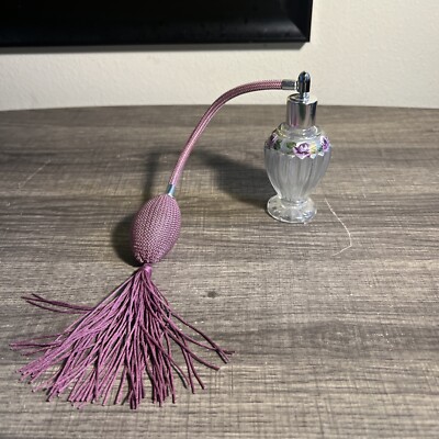 Refillable Perfume Bottle Crystal Cut with Pink Tassel VINTAGE