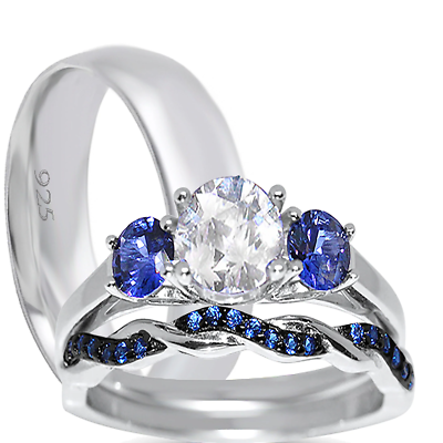 指輪・リング Sapphire Engagement Love Ring Silver Bronze Wuziwen 3-Stone Blue Sapphire Women Silver Ring Engagement