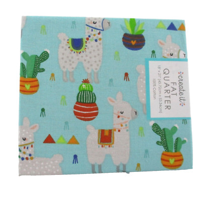 Fat Quarter Desert Cactus LLamas Blue Sewing Quilting Fabric 18'' x 21'' Create It