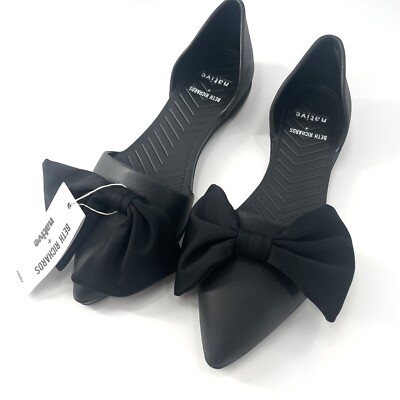 Beth Richards x Native Women's Black Audrey Bow Pointed Toe Bow Flats 10
