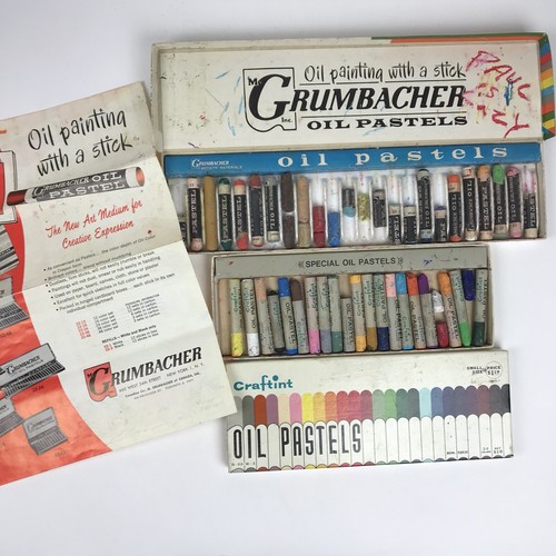 Vintage Oil Pastels Lot of 2 Art Supplies In Original Box Grumbacher Craftint