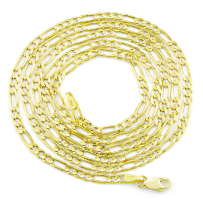 Pre-owned Nuragold 14k Yellow Gold Solid 3.5mm Mens Figaro Chain Link Bracelet Lobster Clasp 8"