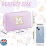 URSKYTOUS Gifts for Girls Initial Makeup Bag Personalized Cosmetic Bag with Zipper Cute Travel Toiletry Bag Waterproof PU Preppy Makeup Pouch Birthday Gift for Teen Girls Women(Purple M)