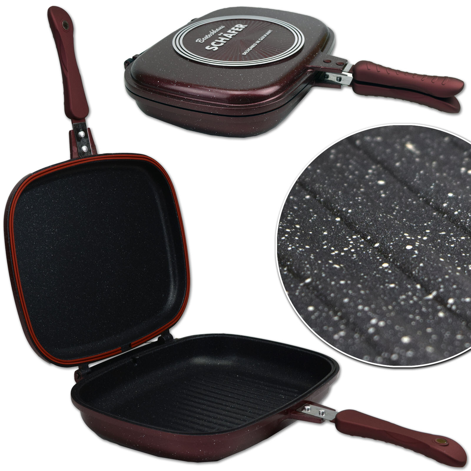 Doppelpfanne 32 cm Pfanne Doppel Bratpfanne Wendepfanne Grillpfanne Multipfanne