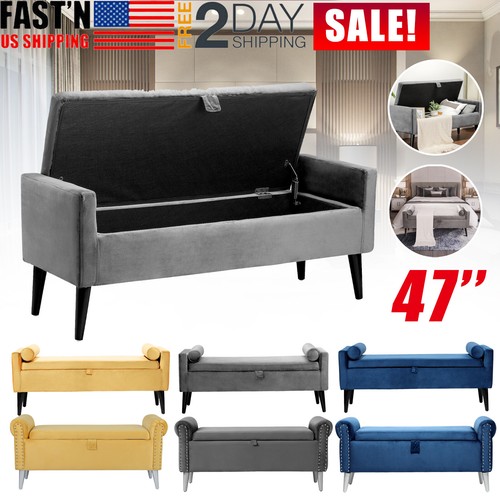 47 inch Velvet Storage Bench End of Bed Bench Foot of Bed Bench Footrest Stool