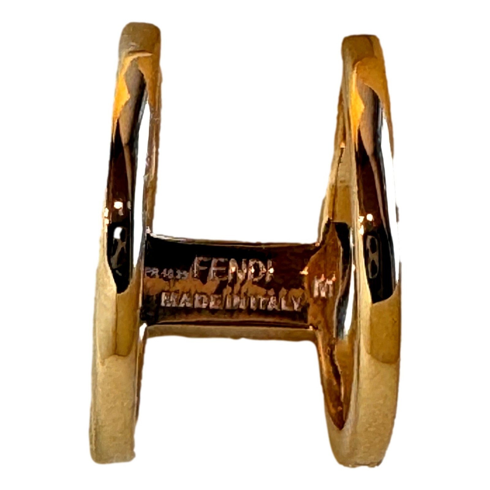 Pre-owned Fendi Ff Oro Soft Logo Black And Gold Ring Medium