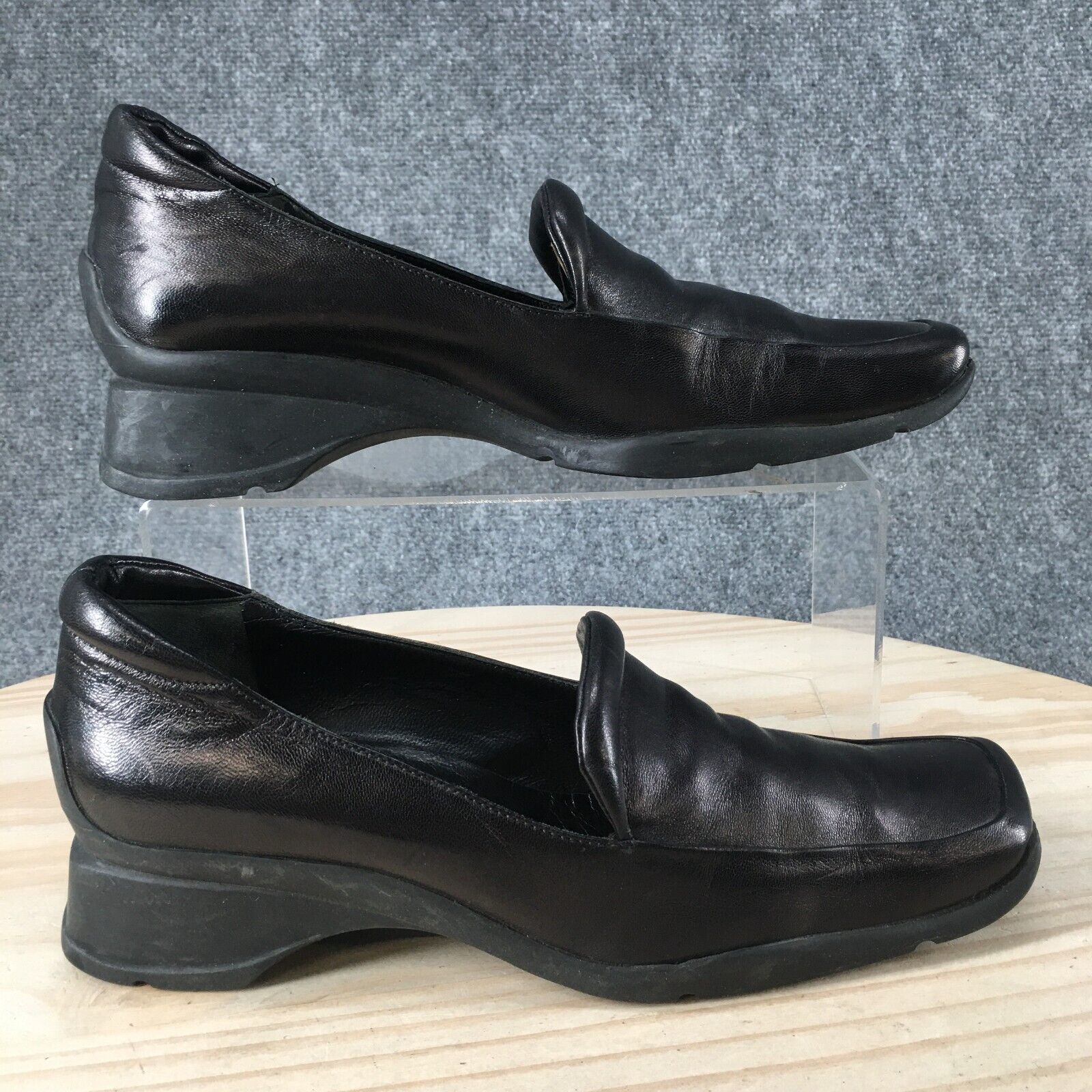 Ingom Shoes Womens 38 Wedge Slip On Black Leather Square Toe Ingom Shoes Womens 38 Wedge Slip On Black Leather Square Toe