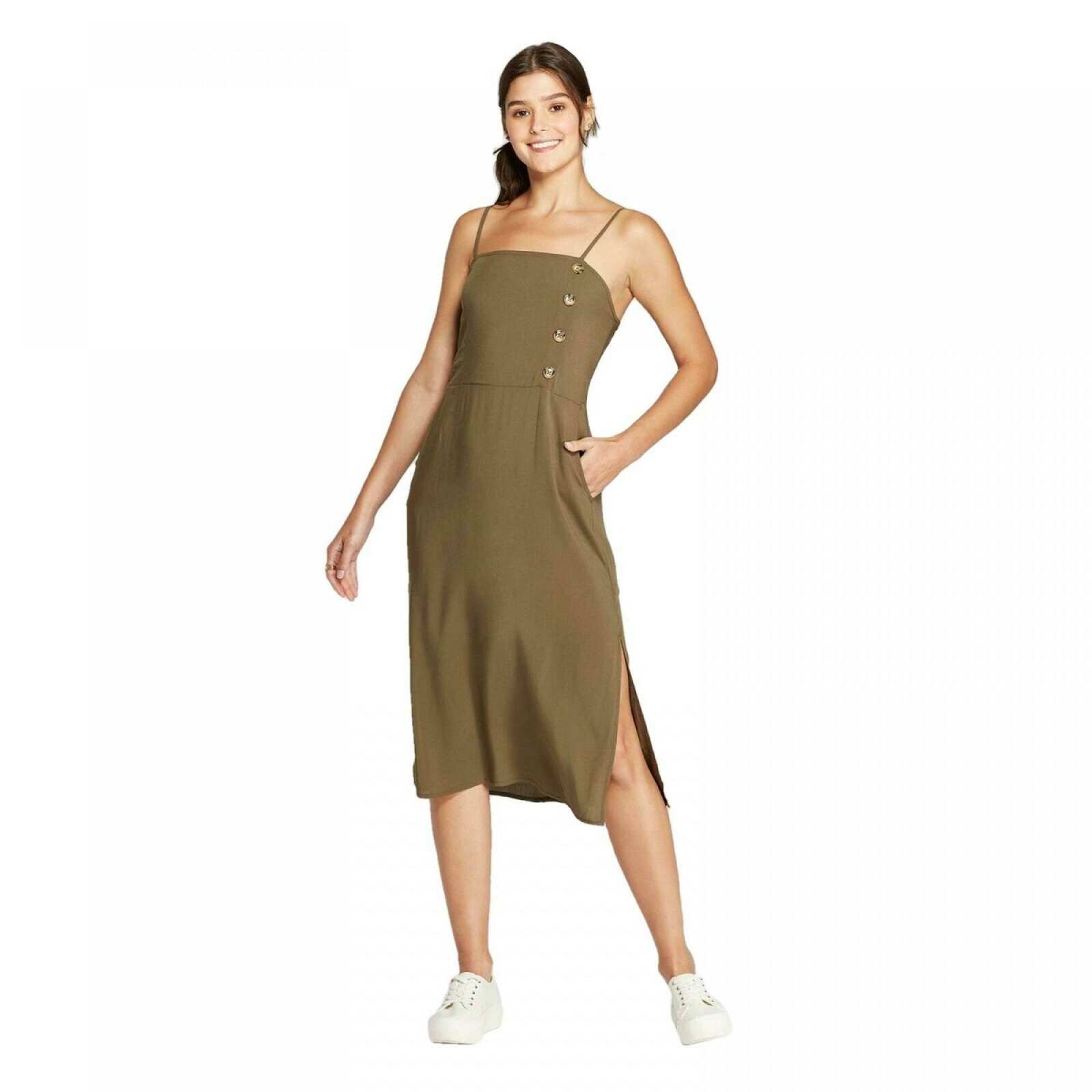 side button midi dress