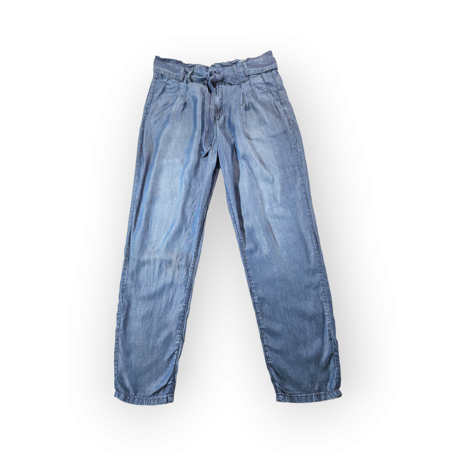 Almost Famous Pants Size 9 Dark Wash Denim Paper Bag Waist Tapered Leg  Pockets | eBay