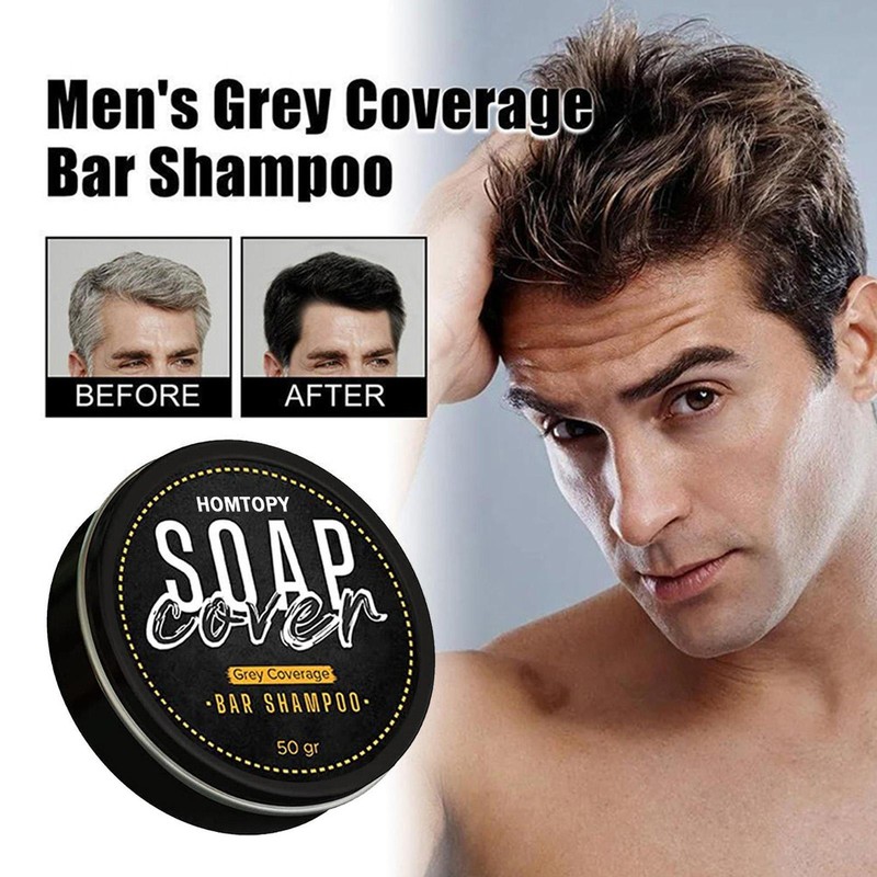 Men's Grey Coverage Bar Shampoo Hair Darkening Black Soap fo