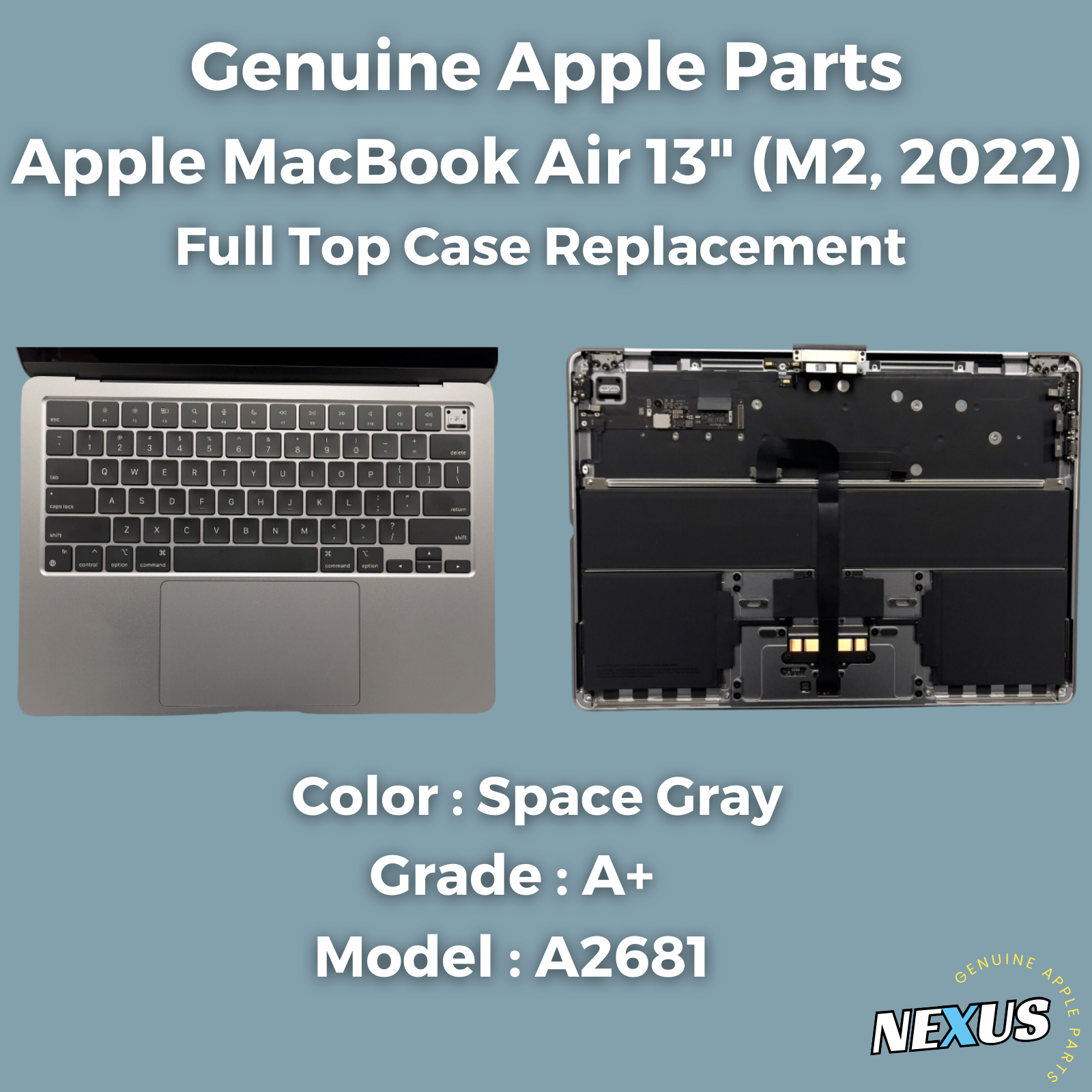 OEM Apple MacBook Air 13” M2 2022 A2681 Keyboard Housing + OEM Apple MacBook Air 13” M2 2022 A2681 Keyboard Housing +