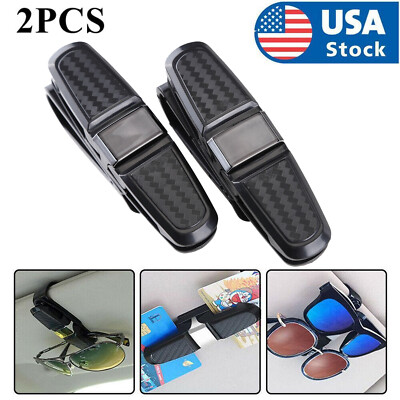 2Pack Universal Car Sun Visor Glasses Clip Carbon Fibre Sunglasses Cards Holder