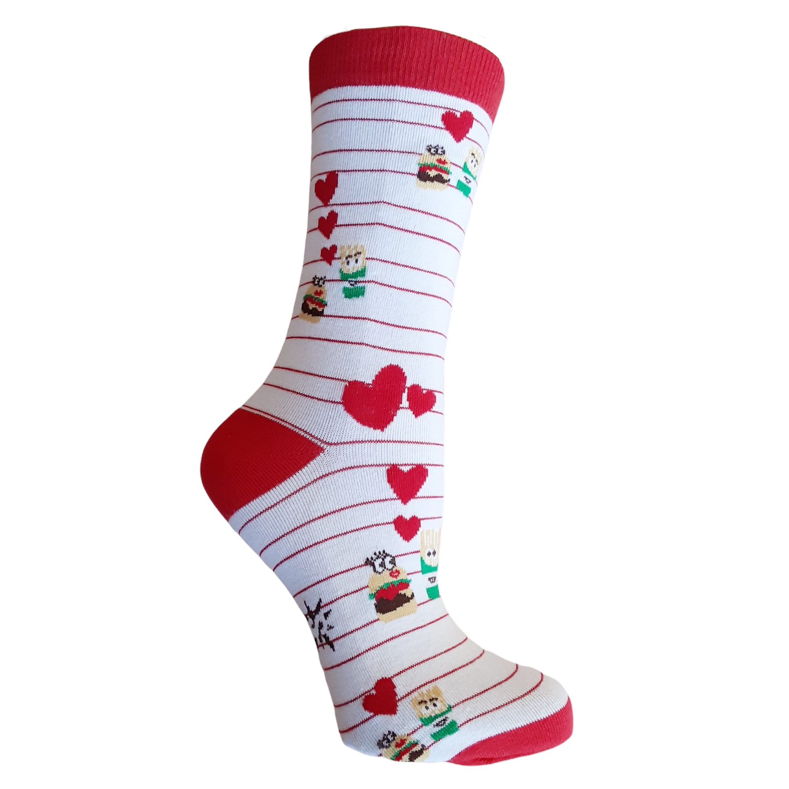 Sock It To Me Anime Punk 80s 90s Red White Striped Fast Food Womens Crew Socks