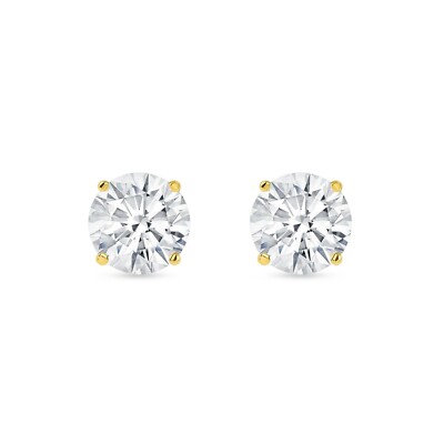 Pre-owned Shine Brite With A Diamond 6 Ct Round Earrings Studs Solid 14k Yellow Gold Brilliant Cut Push Back Basket In White/colorless