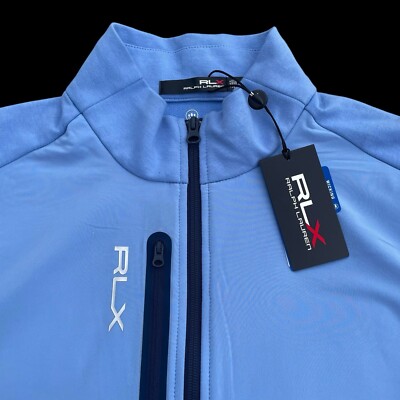 RLX Golf Mockneck Full-Zip Vest Tech Terry Light Blue Size Large $168