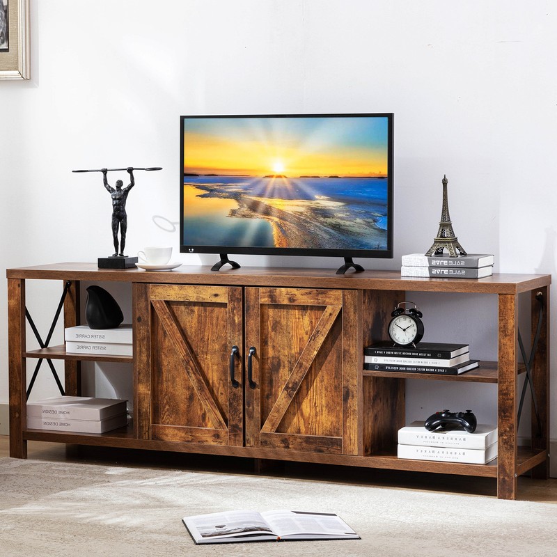 Metal Console Entertainment Center Shelves For Up 70" 80" Tv