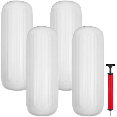 4 NEW Ribbed Boat Fenders 10'' x 28'' White Center Hole Bumpers Mooring Protection