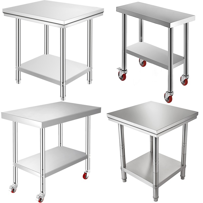 Vevor Commercial Stainless Steel Kitchen Bench Food Prep Table Workbench W/Wheel