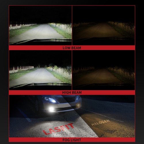 2x LASFIT H11 LED Headlight Bulbs Conversion Kits Low Beam 6000K Bright White