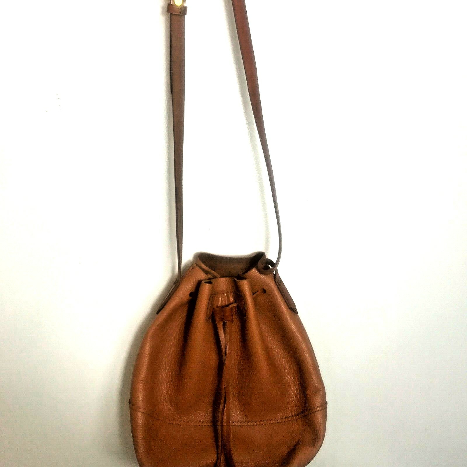 J.Crew Drawstring Bucket Bag In Camel Leather HOBO Bag
