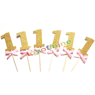 12Pcs Gold 1st birthday number cupcake topper  Baby Party Decoration supplies