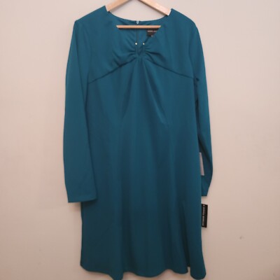Donna Morgan Women's Long Sleeve Fit and Flare Crepe U-Ring Trim Dress Workwear