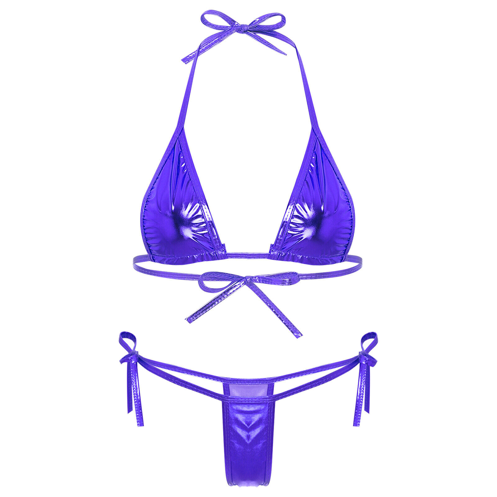 US Women's 2 PCS Shiny Metallic Lace Up Bikini Set Bra Top US Women's 2 PCS Shiny Metallic Lace Up Bikini Set Bra Top