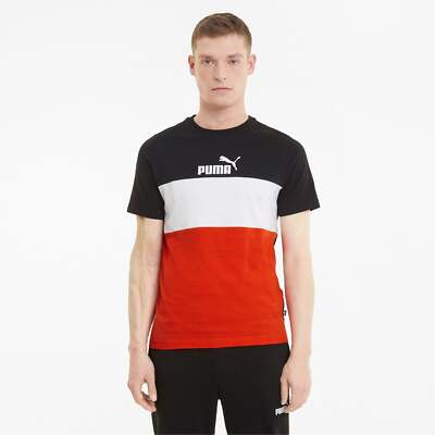 

Puma Ess+ Colorblock Crew Neck Футболка с коротким рукавом Мужские черные повседневные топы 58690, Черный, Puma Ess+ Colorblock Crew Neck Short Sleeve T-Shirt
