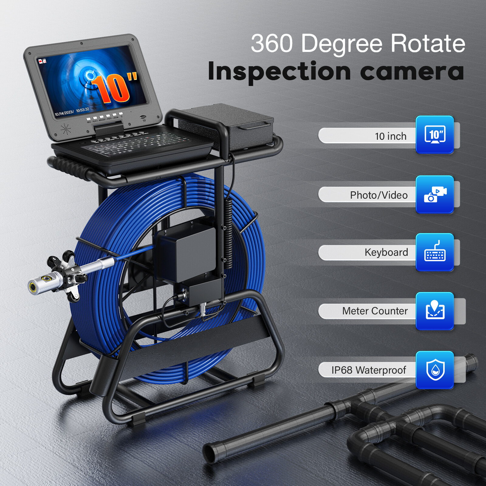 512HZ 16GB DVR Sewer Pipe Inspection Camera Meter Counter 10
