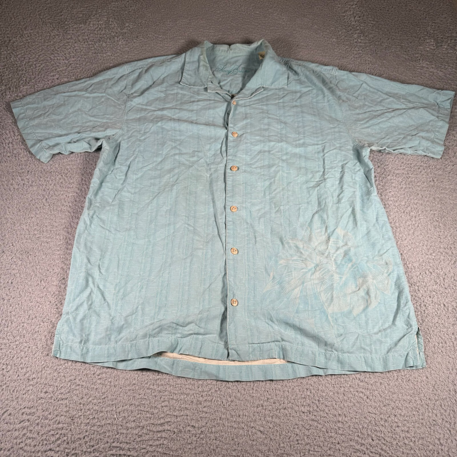 Tommy Bahama Shirt Mens Large Cyan Blue 100 Silk Button Up