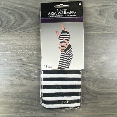 Striped Arm Warmers Halloween Cosplay Costume Dress Up Black & White New