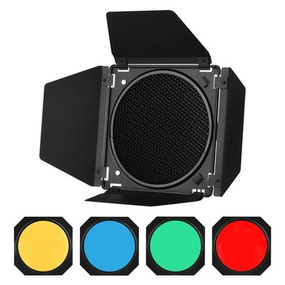 Barn Door Lighting Modifier Kit with Color Filters and Honeycomb Grid for Pho...