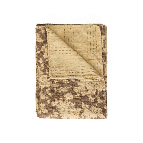 Одеяло из хлопка Kantha с цветочным рисунком размером 50 X 70 см оранжевого и синего цветов с вышивкой