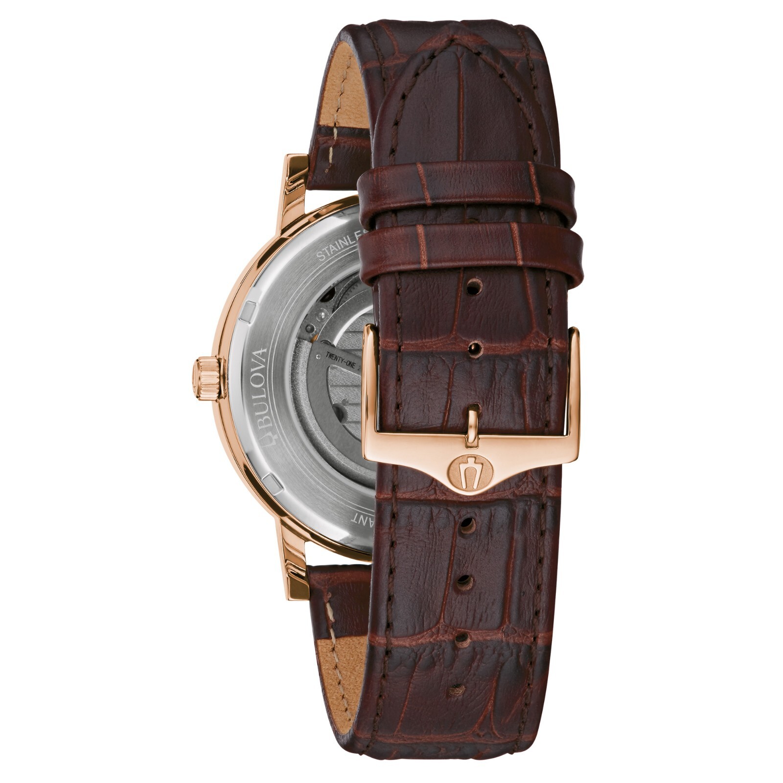 Bulova Men's Classic Automatic Skeleton Brown Leather Strap Watch 42 MM 97A150