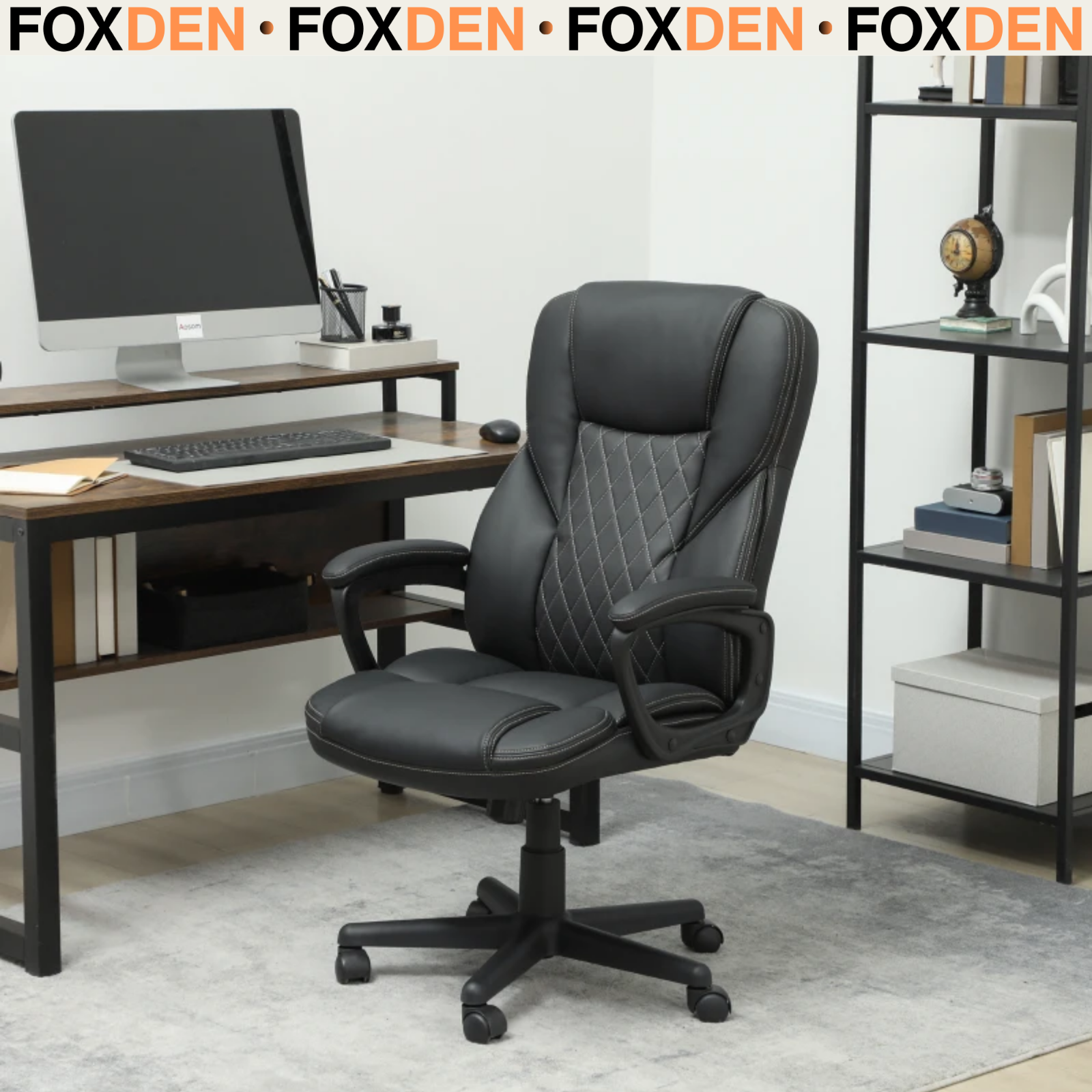 Black Gaming Chair Faux Leather Swivel Adjustable Height Armrest High Back Chair