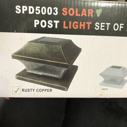 Solar Powered Post Cap LED Lights Set of 2 Rustic Copper Plastic 4