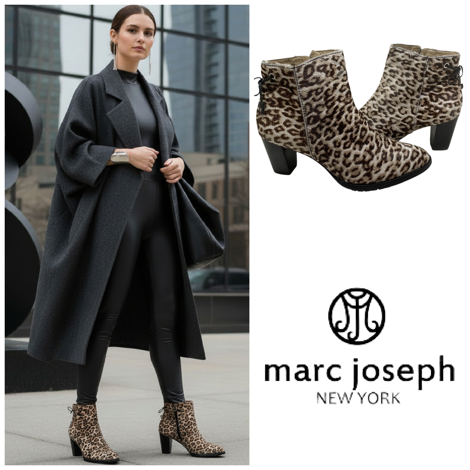 Marc Joseph New York Sz 10 Calf Hair Leather Leopard Print Ankle Boots Booties