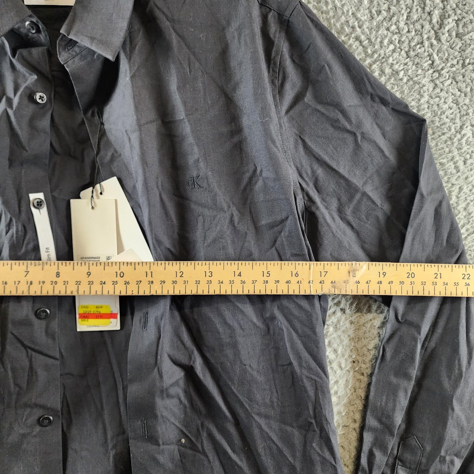 Calvin Klein Slim-Fit Chambray LongSleeve Button-Front Shirt Mens XS Forged Iron - Picture 7 of 14