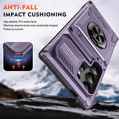 For Samsung Galaxy S25 Ultra S24 Plus Rugged Case with Ring Stand & Card Holder