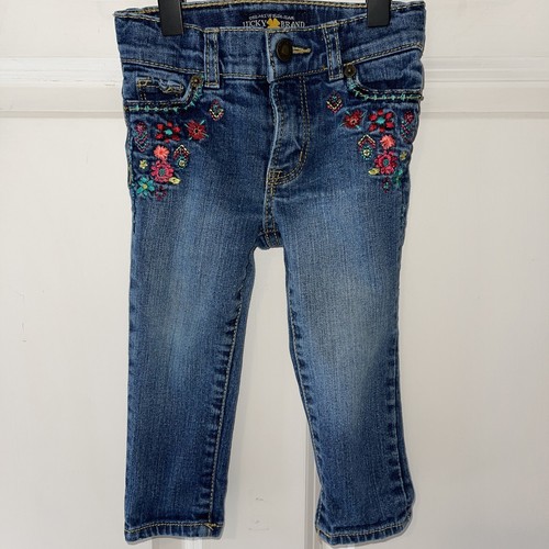 Girl Baby Size 18 Month Embroidered Flowers Denim Blue