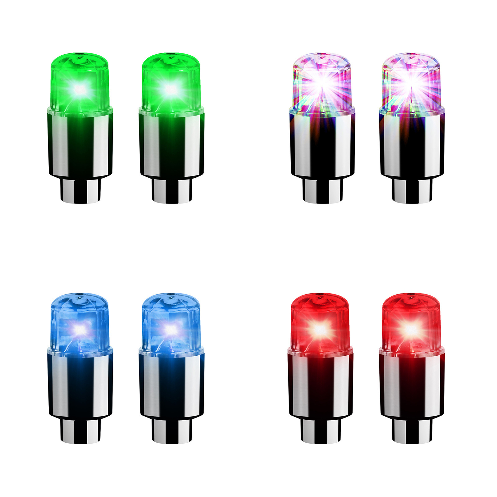 2 Pcs LED Wheel Lights Flash Light Tire Valve Cap Lamp Fr Ca