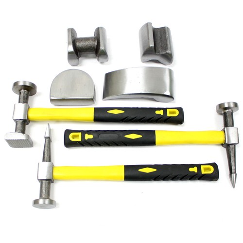 7pc Heavy Duty Drop Forged Hammer & Dolly Tool Kit for Fender Auto Body Repair