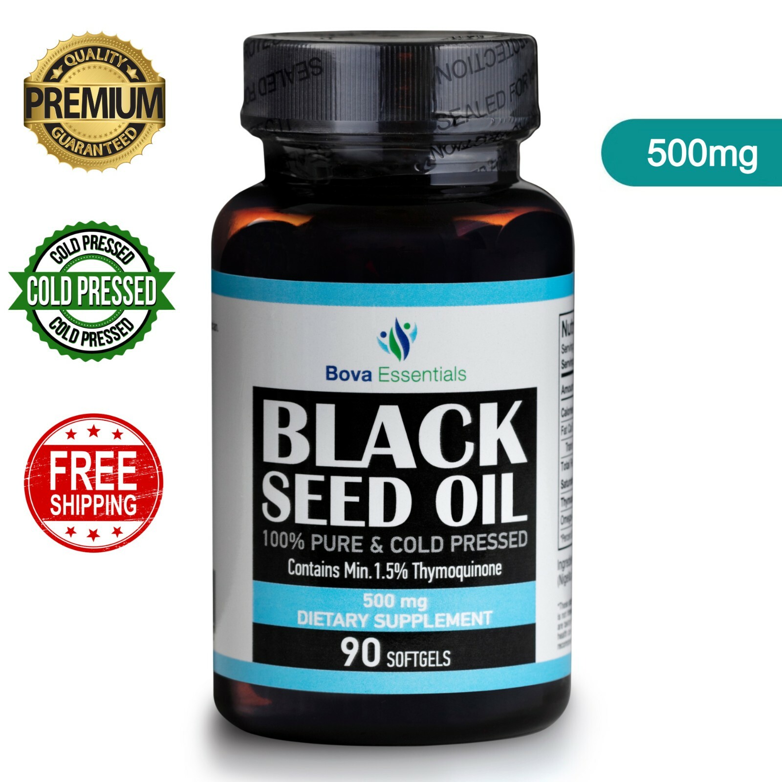 Black Seed Oil 500mg Capsules - 100% Pure Softgel Non-GMO 90 Count BULK
