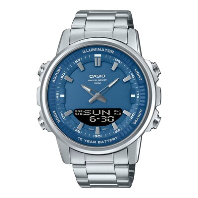 Casio AMW880D-2A1V Men's Stainless Steel Blue Dial Analog Digital Watch