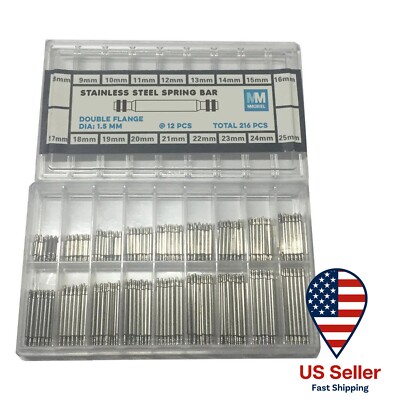 216 pcs 8-25mm Stainless Steel Watch Band Spring Bars Link Pins Cotter